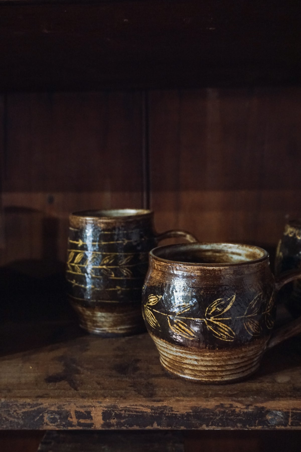 Black Stoneware Vines Mug by Steph Tooley