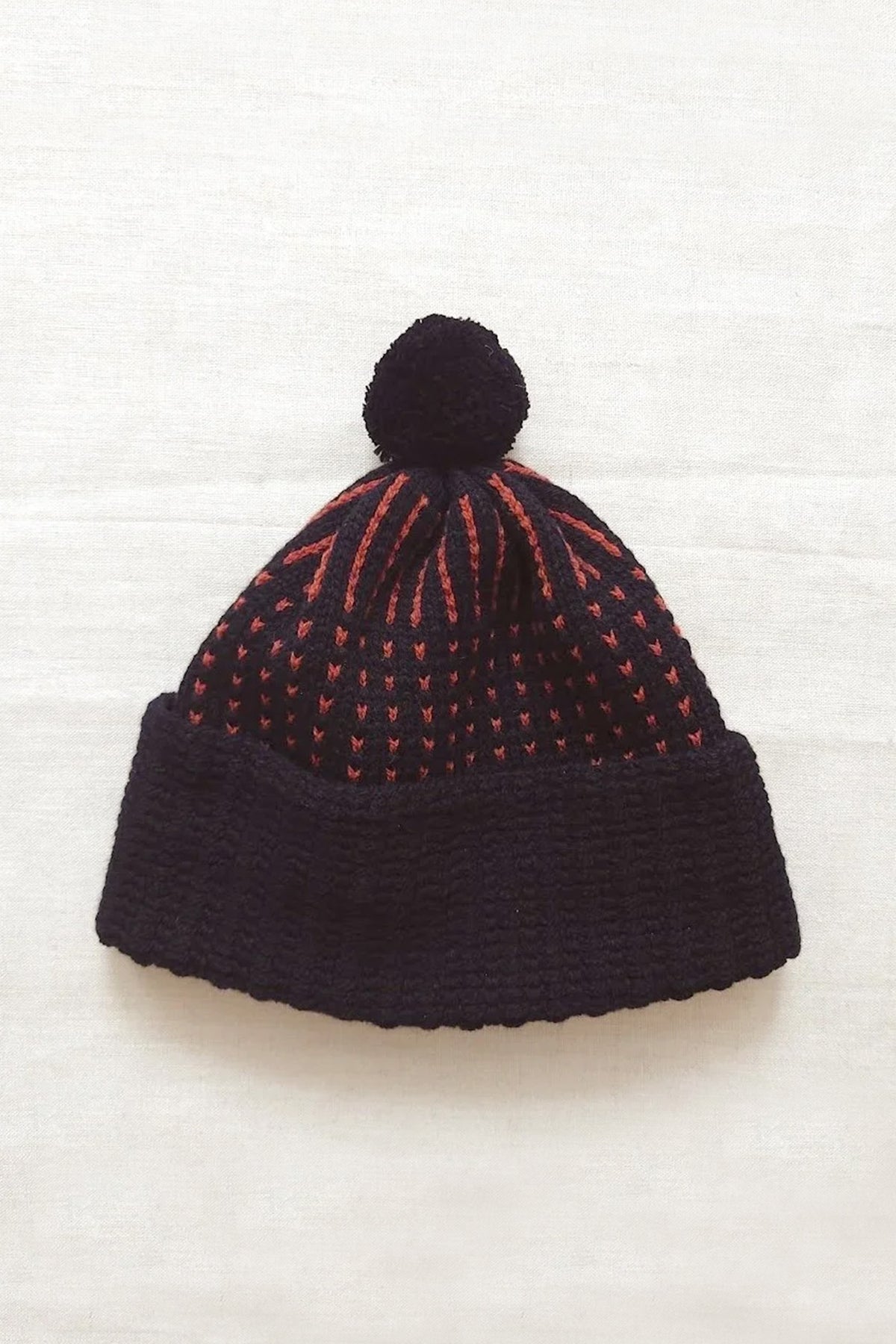 Renard Wool Hat - Black & Rust by Kate Jones Knitwear
