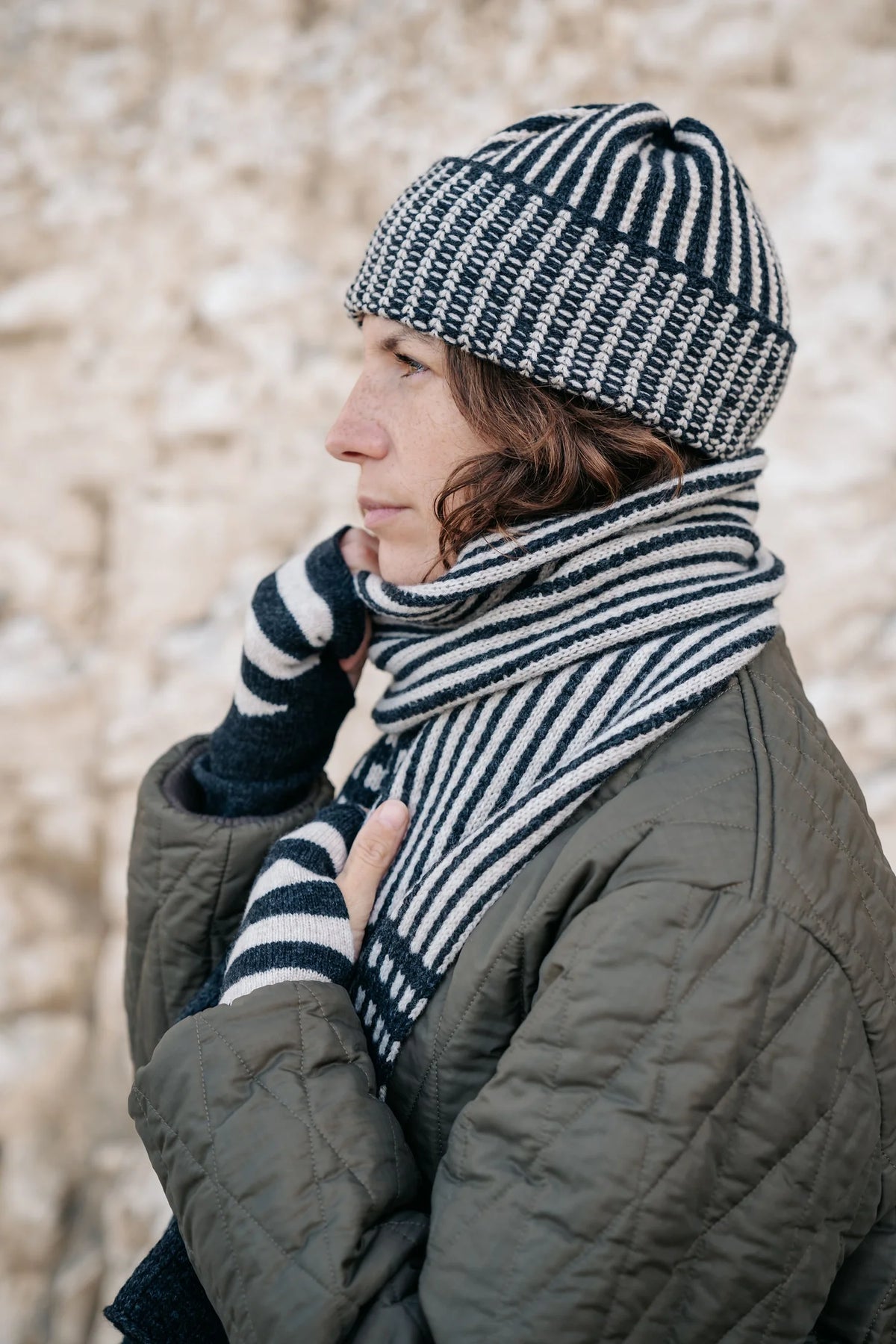 Bold Stripe Hat - Charcoal by Kate Jones Knitwear