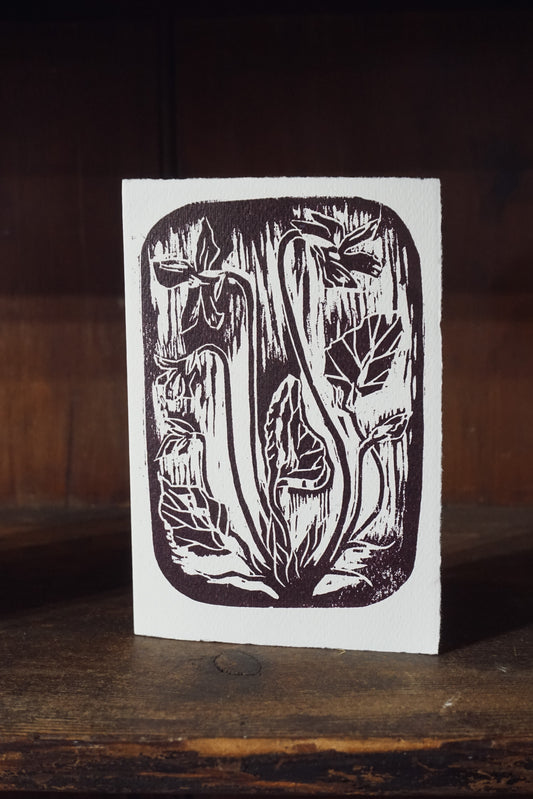 Violets woodcut print card by Jo Sweeting