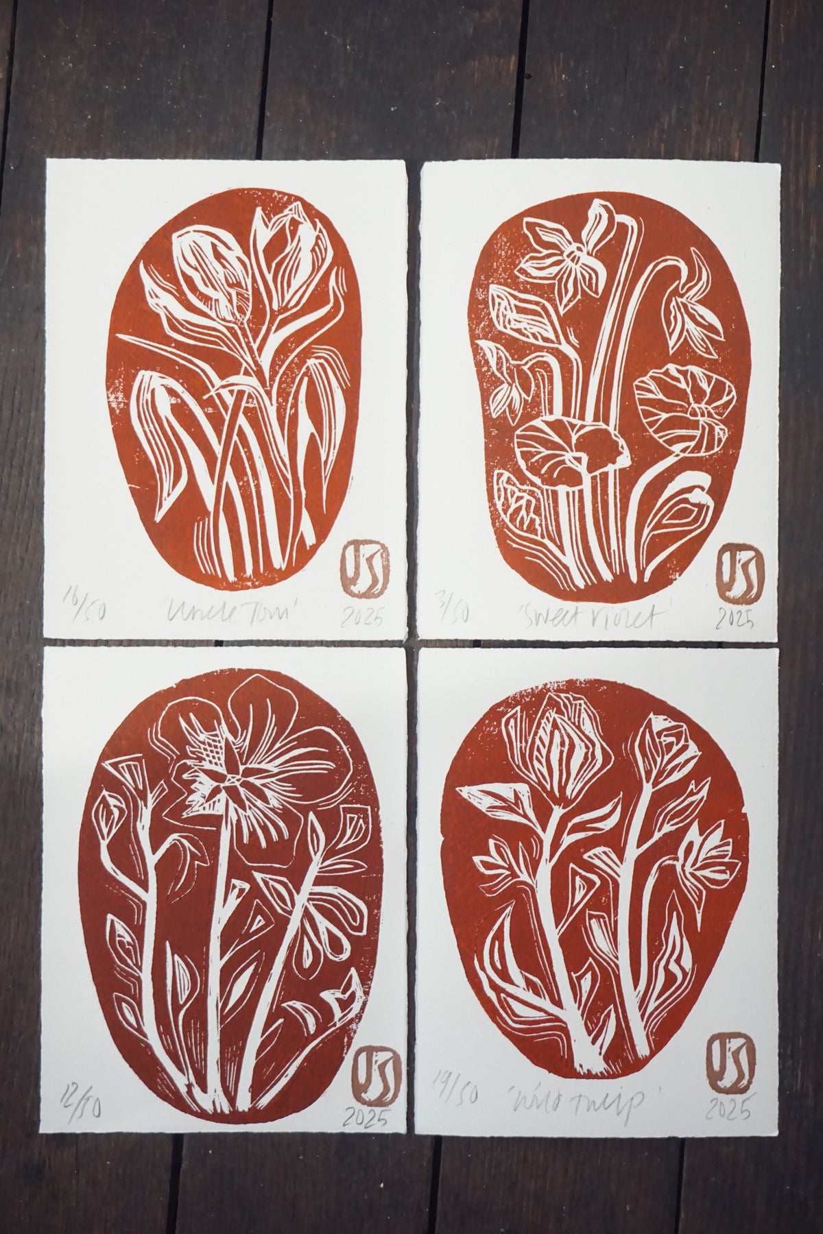 Rock Garden woodcut prints by Jo Sweeting