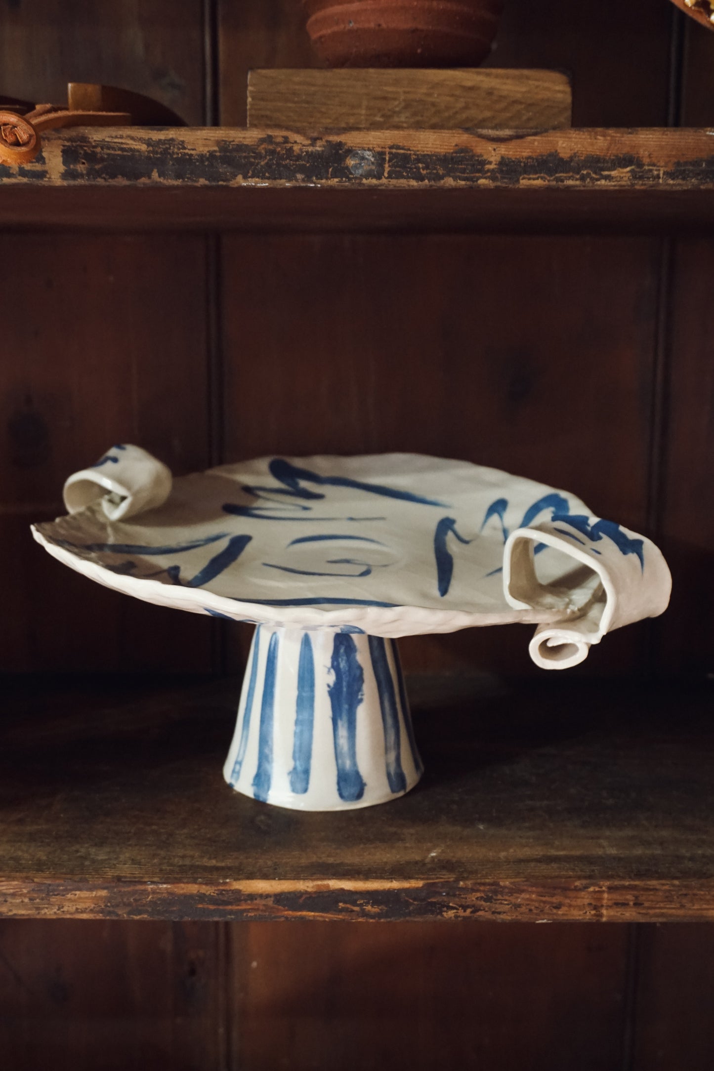 Blue Abstract Cake Stand by Lotte Andrews