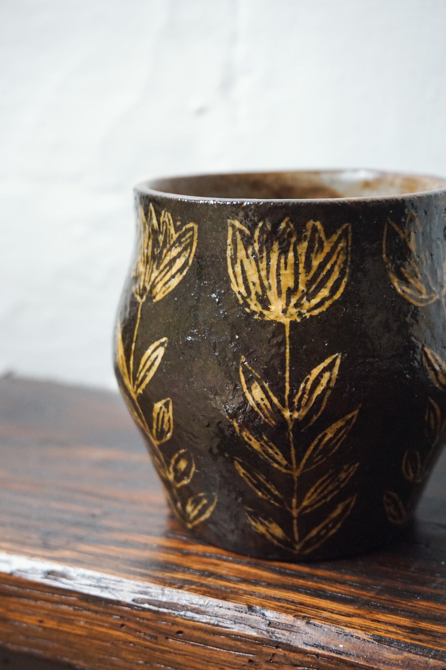 Black Stoneware Floral Mug by Steph Tooley