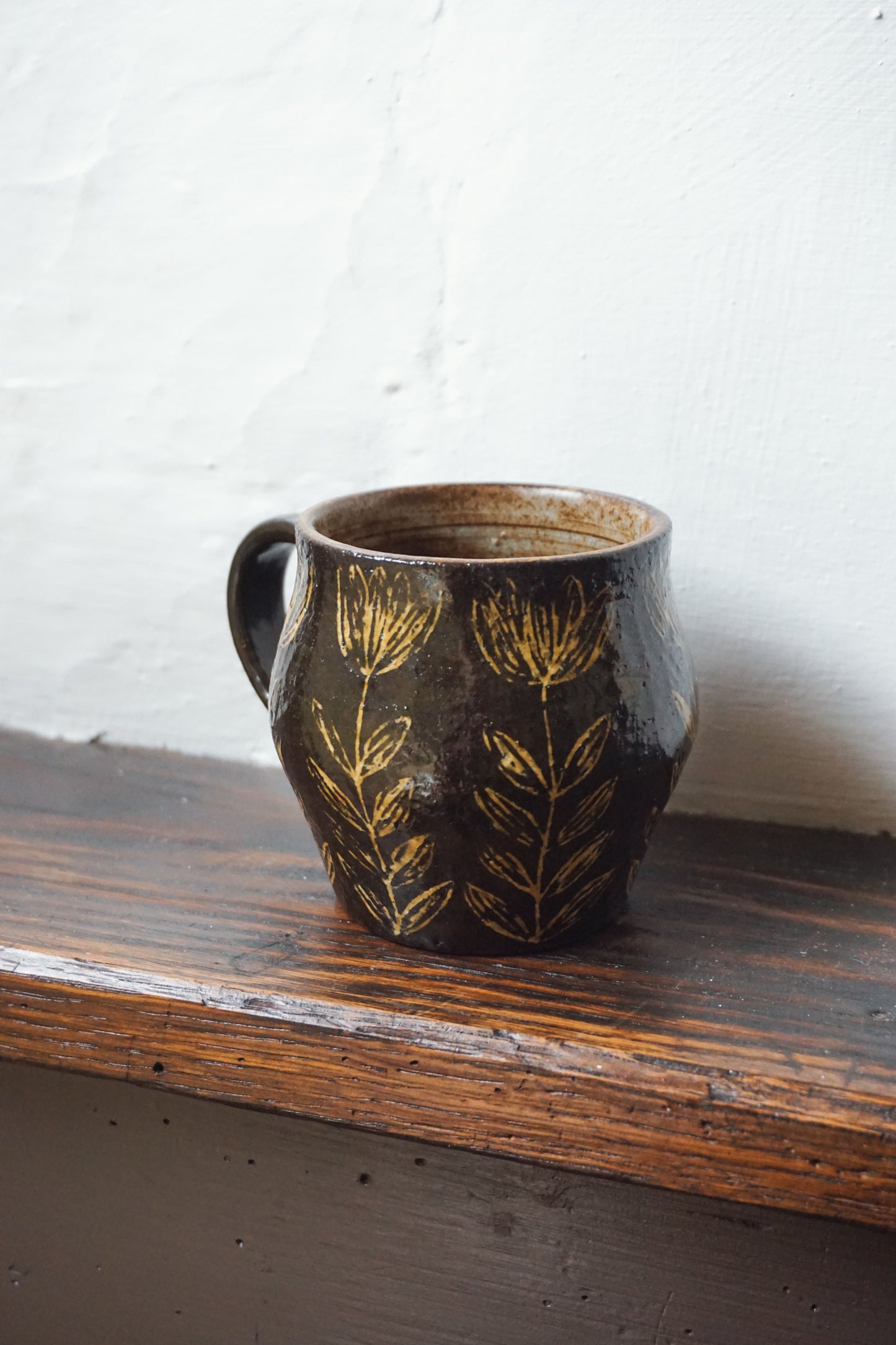 Black Stoneware Floral Mug by Steph Tooley