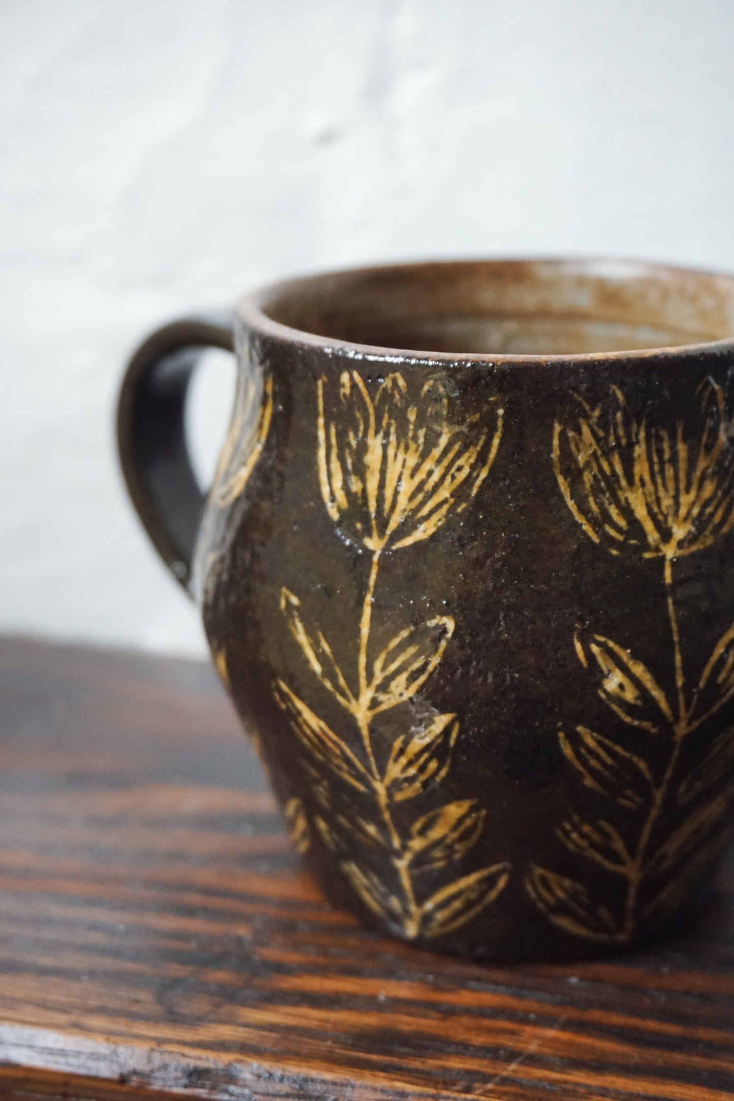 Black Stoneware Floral Mug by Steph Tooley
