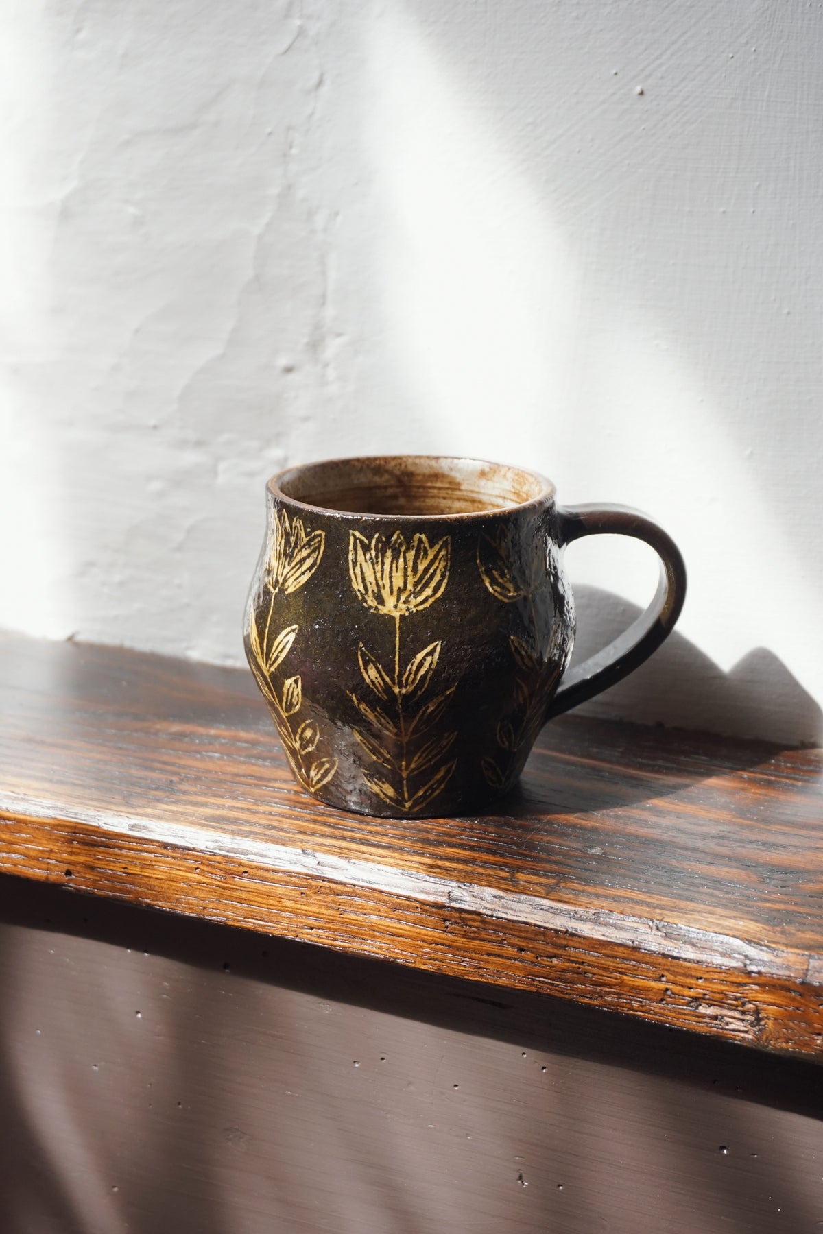 Black Stoneware Floral Mug by Steph Tooley