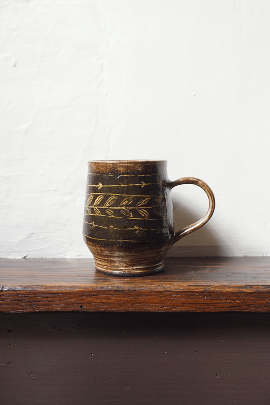 Black Stoneware Vines Mug by Steph Tooley