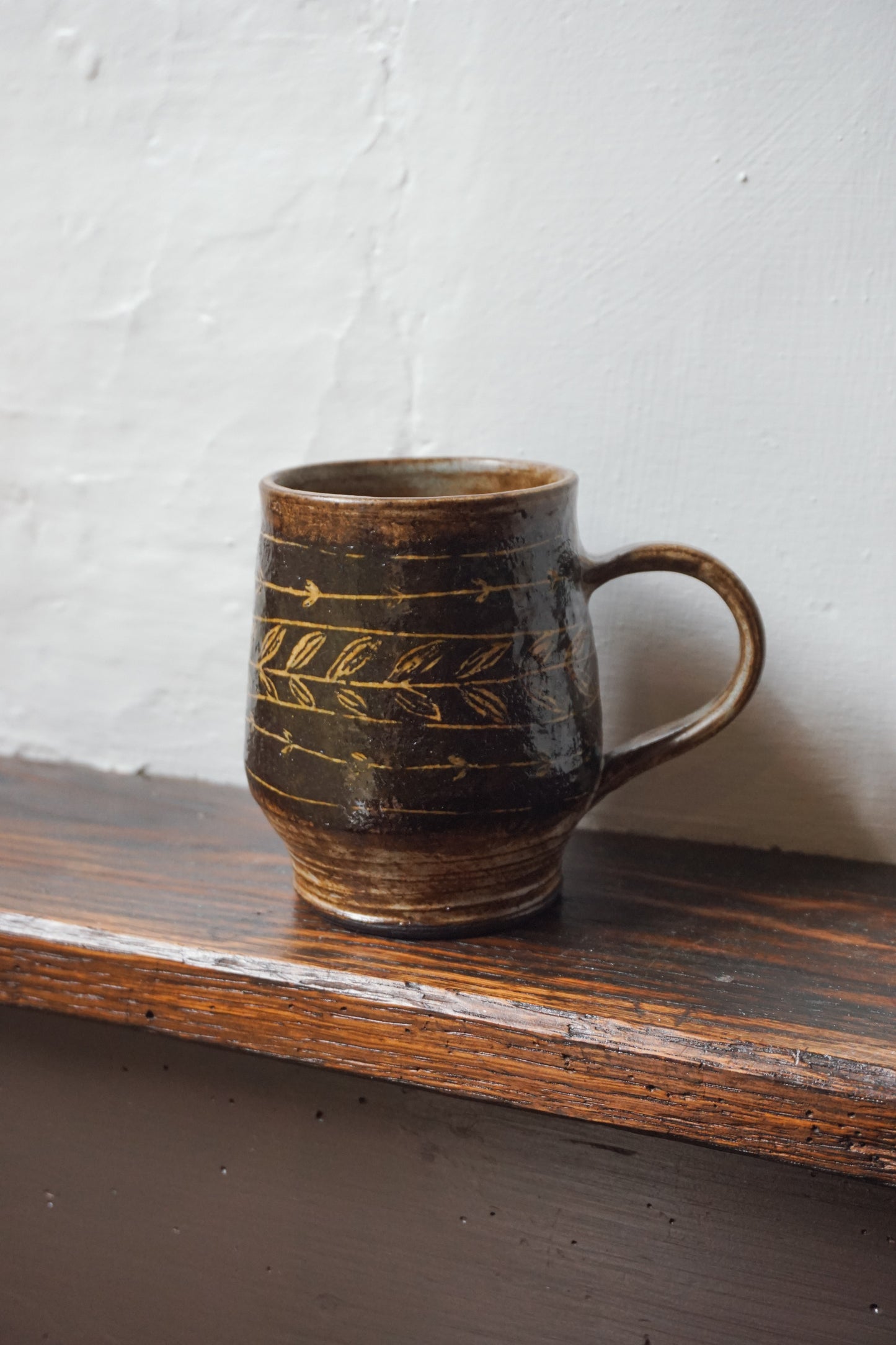 Black Stoneware Vines Mug by Steph Tooley