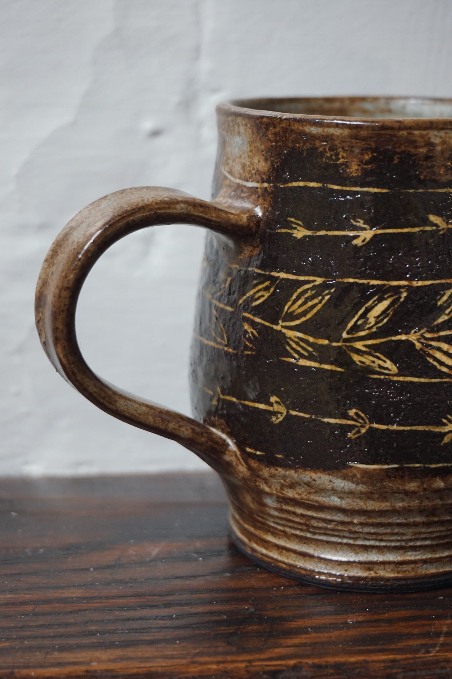 Black Stoneware Vines Mug by Steph Tooley