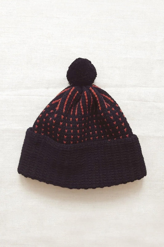 Renard Wool Hat - Black & Rust by Kate Jones Knitwear
