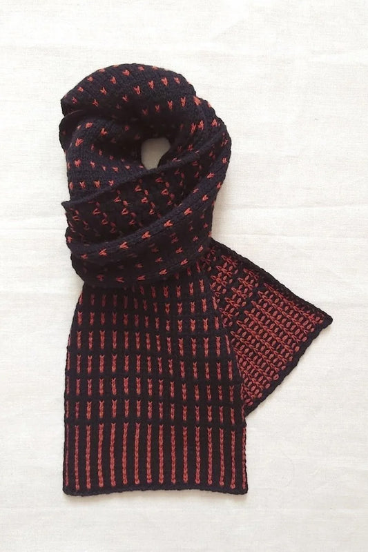 Renard Wool Scarf - Black & Rust by Kate Jones Knitwear